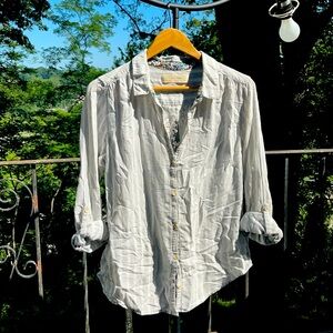 Anthropologie Button Down Shirt w/ Lace Detail Sz Lg